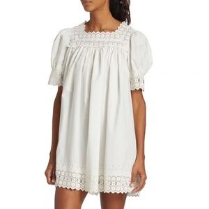 Doen Sterling Mini Dress eyelet puff sleeve cotton dress S